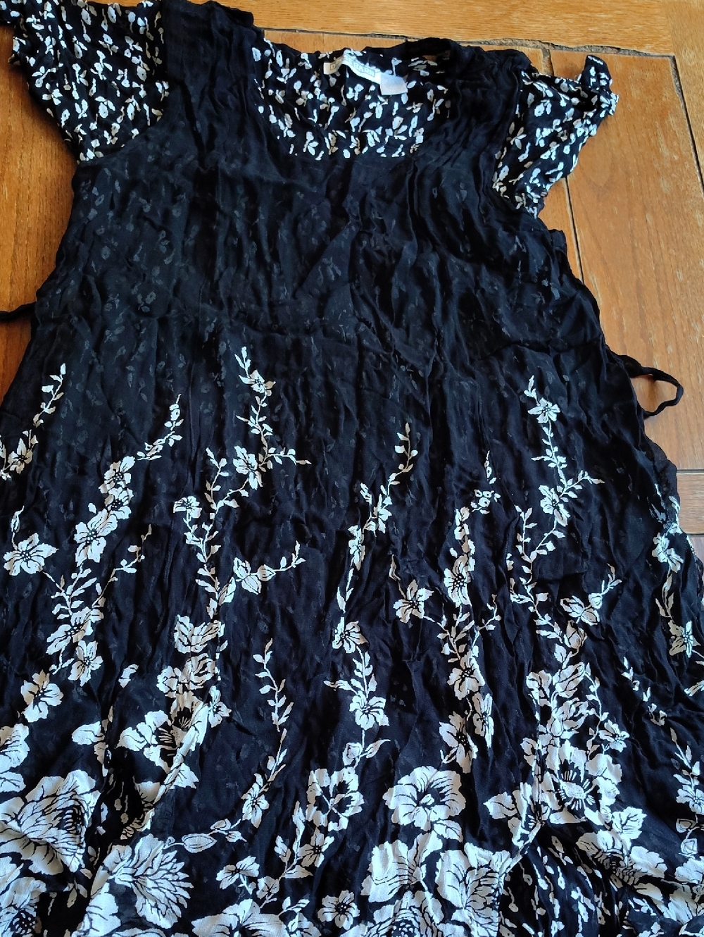 Black Floral Midi Dress with White Blossom Print